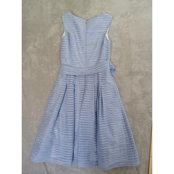 Tommy Hilfiger Dress Sz 6 Striped Pleated FitFlare Midi Periwinkle Wedding Guest - Picture 3 of 11